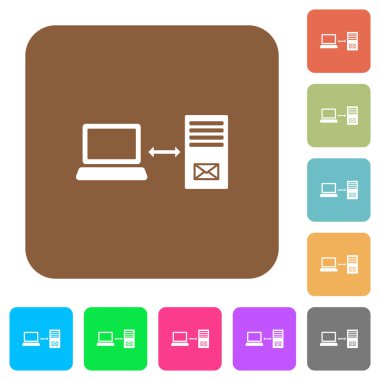Yuvarlak kare renkli arkaplan üzerindeki posta sunucusu düz simgelerine tek bağlantı.