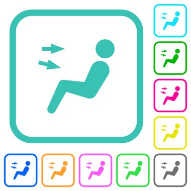 Araba hava akışı yönü baş göğüs canlı düz simgeler eğri kenarlı beyaz zemin üzerinde