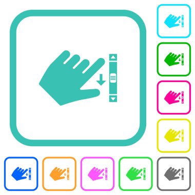 Beyaz arkaplan üzerinde eğimli sınırlarda jest renkli düz simgeler aşağı kaydırın