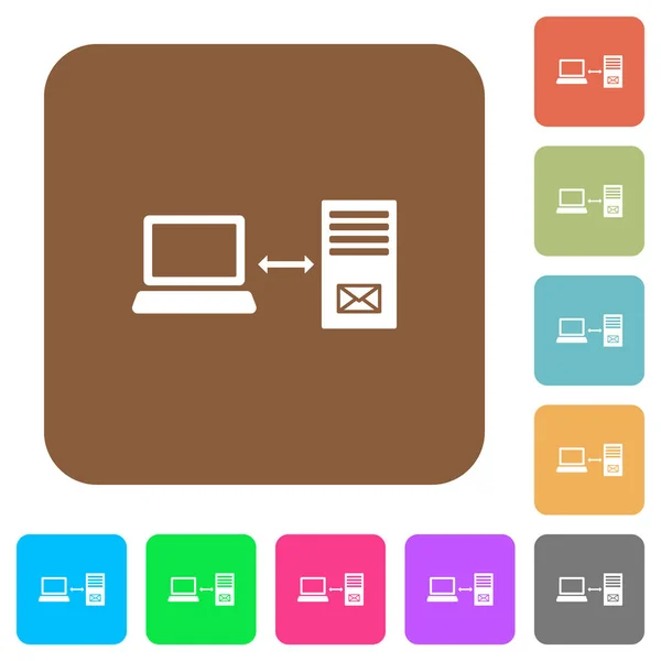 Enkele Verbinding Met Mail Server Platte Pictogrammen Afgeronde Vierkante Levendige — Stockvector