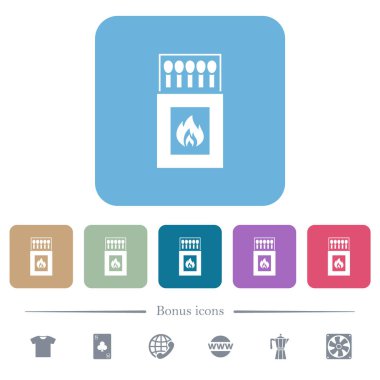 Renkli yuvarlak kare arka planlarda beyaz düz simgeler. 6 bonus simgesi dahil