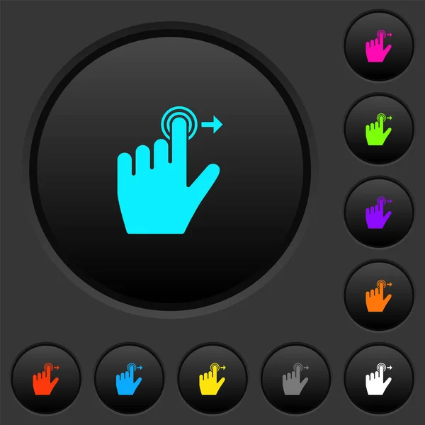 Esquerda Deslizante Mão Direita Gesto Escuro Botões Pressão Com Ícones — Vetor de Stock