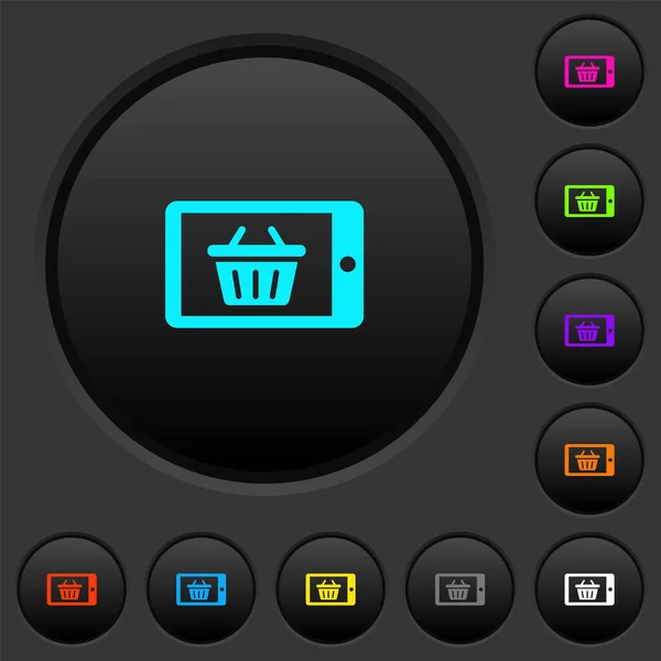 Κινητό Ψώνια Σκούρα Κουμπιά Ώθησης Ζωντανά Εικονίδια Χρώμα Σκούρο Γκρι — Διανυσματικό Αρχείο