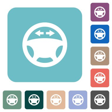 Renkli yuvarlak kare arkaplan üzerinde araç dönüş sinyali gösterge paneli beyaz düz simgeleri