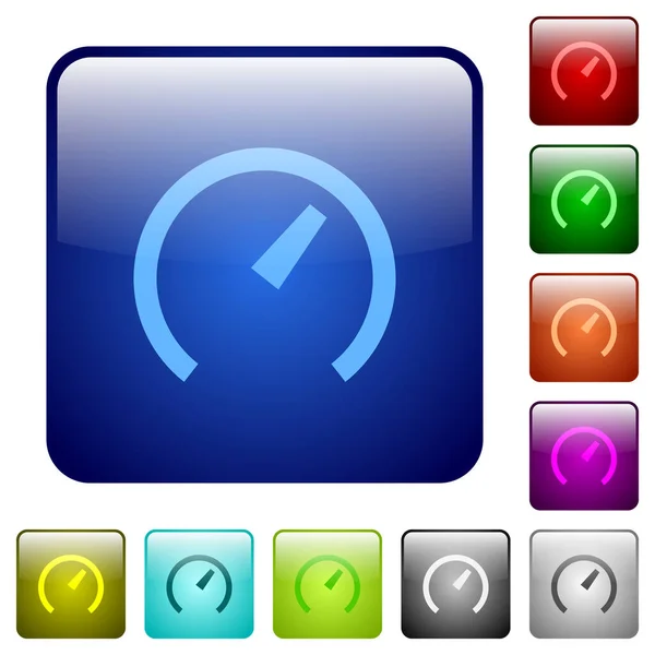 Iconos Velocímetro Color Cuadrado Redondeado Brillante Conjunto Botones — Archivo Imágenes Vectoriales