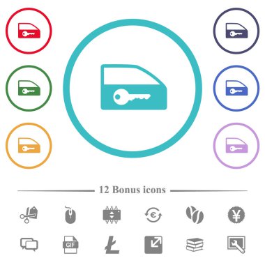 Araba kapısı düz renk simgelerini daire şeklindeki çizgilerle kilitler. 12 bonus simgesi dahil.