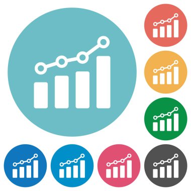 Yuvarlak arkaplan üzerinde düz beyaz simgeleri olan çubuk grafiği