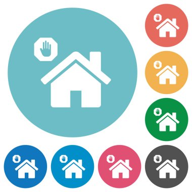 Yuvarlak renkli beyaz simgeleri ev karantinasına alın