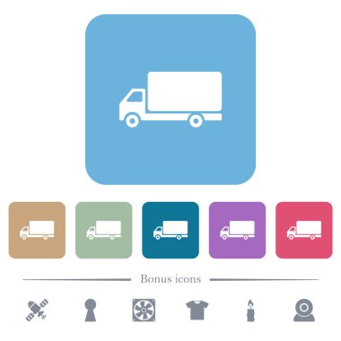 Renkli yuvarlak kare arka planlarda beyaz simgeler. 6 bonus simgesi dahil