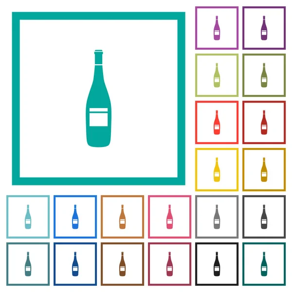 Botella Vino Con Etiqueta Iconos Color Plano Con Marcos Cuadrante — Vector de stock