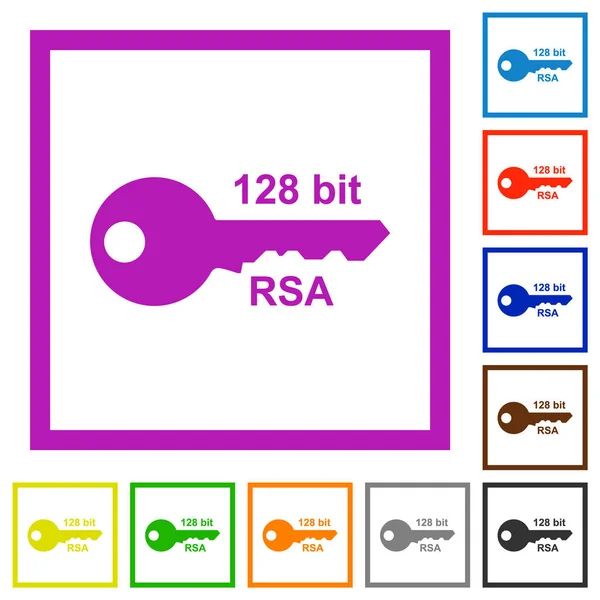 128ビットRsa暗号化白い背景の正方形のフレームのフラットカラーアイコン — ストックベクタ