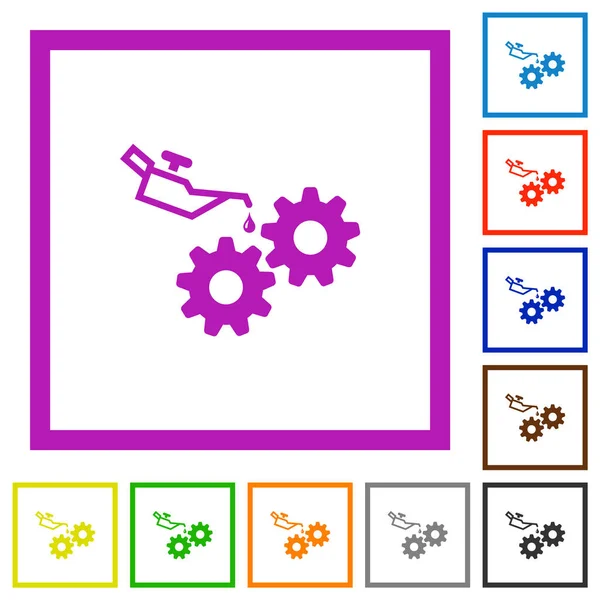 Масло Шестерни Плоские Иконки Цвета Квадратных Кадрах Белом Фоне — стоковый вектор