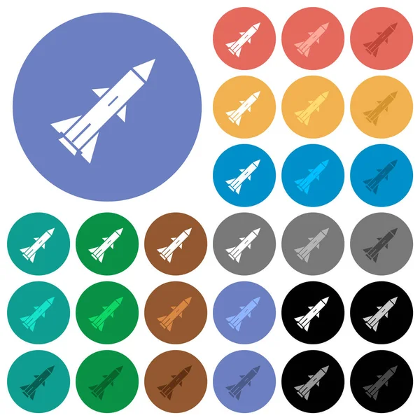 Ballistische Rakete Mehrfarbige Flache Symbole Auf Runden Hintergründen Inklusive Weißer — Stockvektor