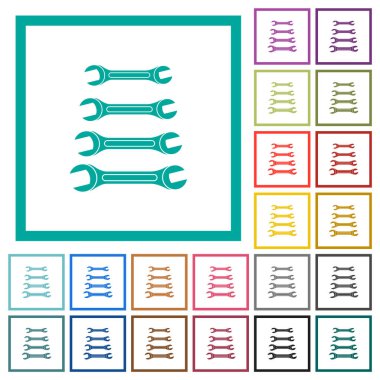 Beyaz arkaplanda çeyrek çerçeveli düz renk simgeleri olan anahtarlar kümesi