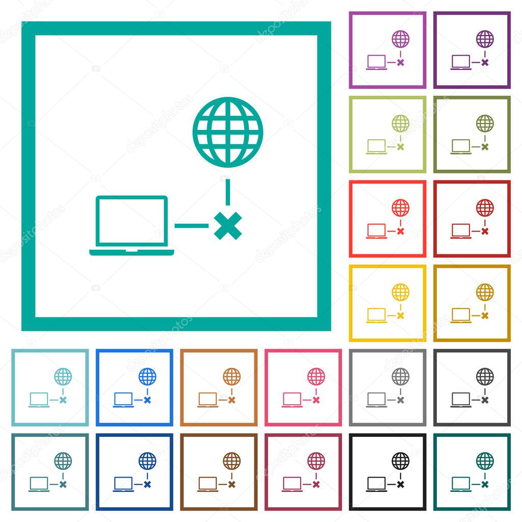 Offline laptop flat color icons with quadrant frames on white background
