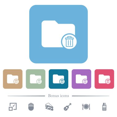 Renkli yuvarlak kare arkaplan üzerindeki dizin beyaz düz simgeleri sil. 6 bonus simgesi dahil