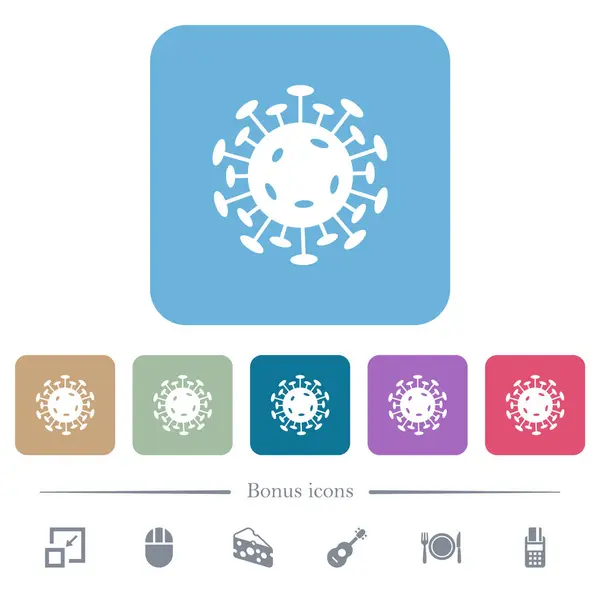 Corona Virus Weiße Flache Symbole Auf Farbig Abgerundeten Quadratischen Hintergründen — Stockvektor