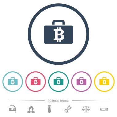 Bitcoin çanta düz renk simgeleri yuvarlak hatlar. 6 bonus simgesi dahil.