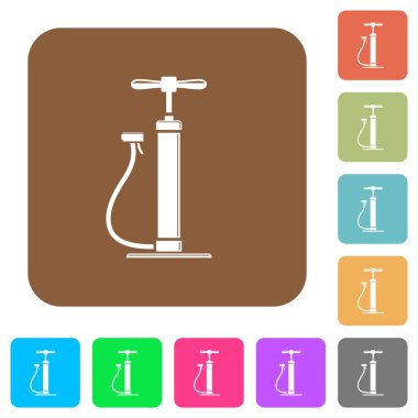 Yuvarlak kare renkli arkaplanlarda parlak düz simgelere sahip hava pompası.