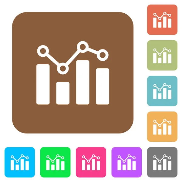 Gráfico Barras Com Círculos Linhas Ícones Planos Fundos Cores Vívidas —  Vetores de Stock