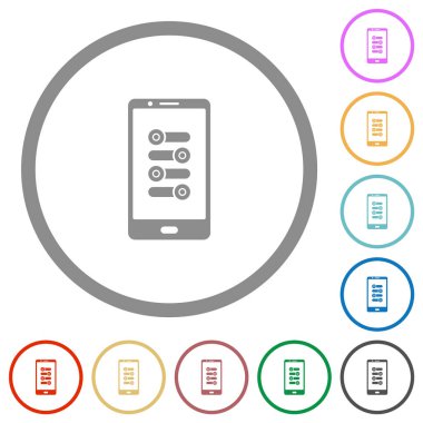 Mobil ince ayar düz renk simgeleri beyaz arkaplanda yuvarlak hatlar halinde