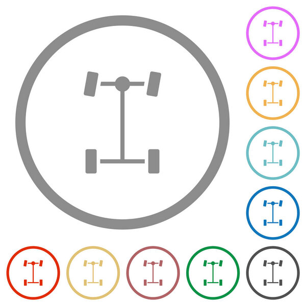 Front differential flat color icons in round outlines on white background