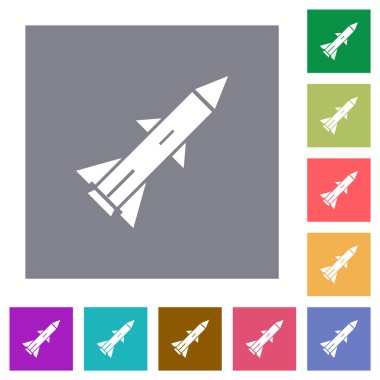 Basit renkli kare arkaplanlarda balistik füze düz simgeleri