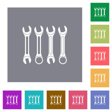 Basit renk kare arkaplanlar üzerinde düz anahtar simgeleri kümesi