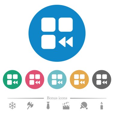 Yuvarlak renkli arka planda, geriye doğru hızlı düz beyaz simgeler. 6 bonus simgesi dahil.