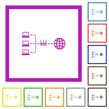 Ağ adresi çeviri düz renk simgeleri beyaz arkaplan üzerindeki kare çerçeveler