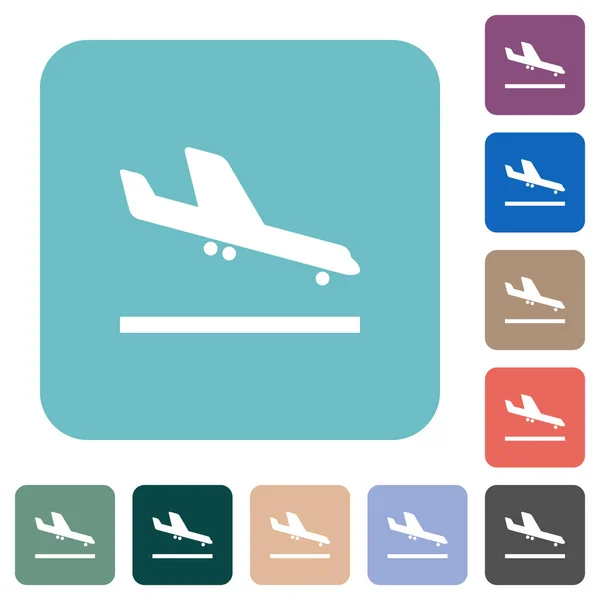 Flugzeug Landet Weiße Flache Symbole Auf Farbig Abgerundeten Quadratischen Hintergründen — Stockvektor