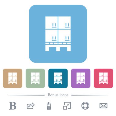 Renkli yuvarlak kare arkaplan üzerine beyaz düz simgeler içeren palet. 6 bonus simgesi dahil