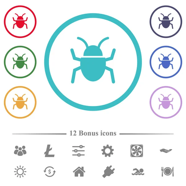 Bug Couleurs Plates Icônes Forme Cercle Contours Icônes Bonus Incluses — Image vectorielle