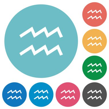 Kova burcu sembolü. Yuvarlak renkli arka planda düz beyaz simgeler.