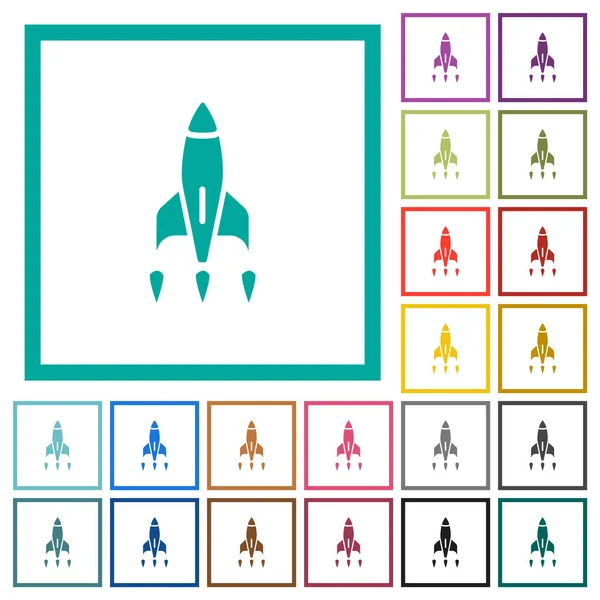 Rakete Flache Farbe Symbole Mit Quadrantenrahmen Auf Weißem Hintergrund — Stockvektor
