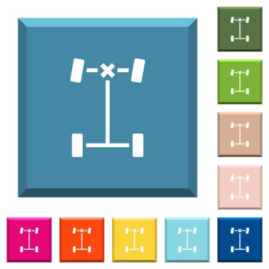 Kenarlı kare düğmelerdeki çeşitli moda renklerdeki ön diferansiyel kilit beyaz simgeleri