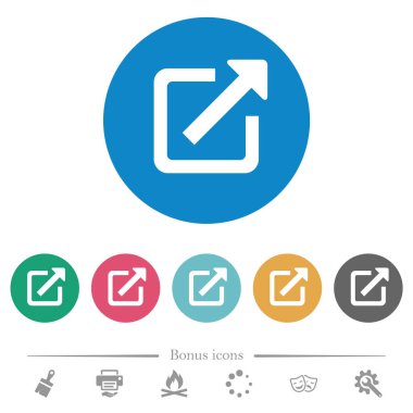 Yuvarlak renkli arkaplanda yeni düz beyaz simgelerde aç. 6 bonus simgesi dahil.