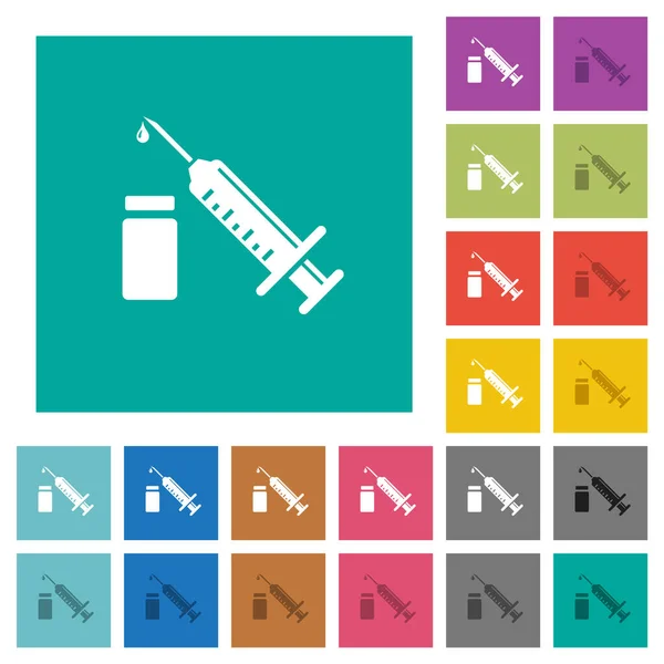 Syringe Ampoule Multi Colored Flat Icons Plain Square Backgrounds Included — Stock Vector