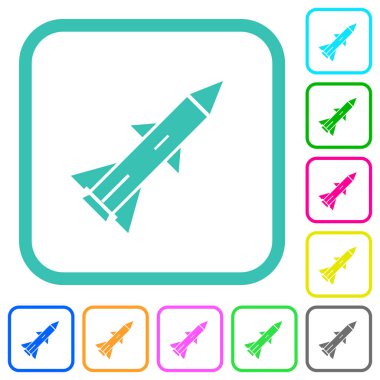 Beyaz zemin üzerinde eğri kenarlı düz simgelerde balistik füze canlı düz simgeleri