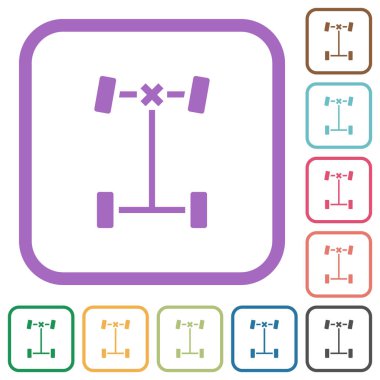 Ön diferansiyel kilit basit simgeler beyaz arkaplan üzerinde renkli yuvarlak kare çerçeveler