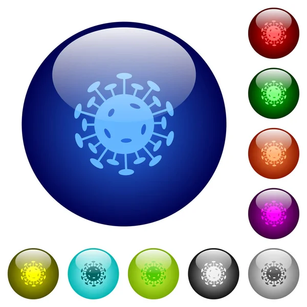 电晕病毒图标在圆形玻璃按钮上的多种颜色 安排层次结构 — 图库矢量图片
