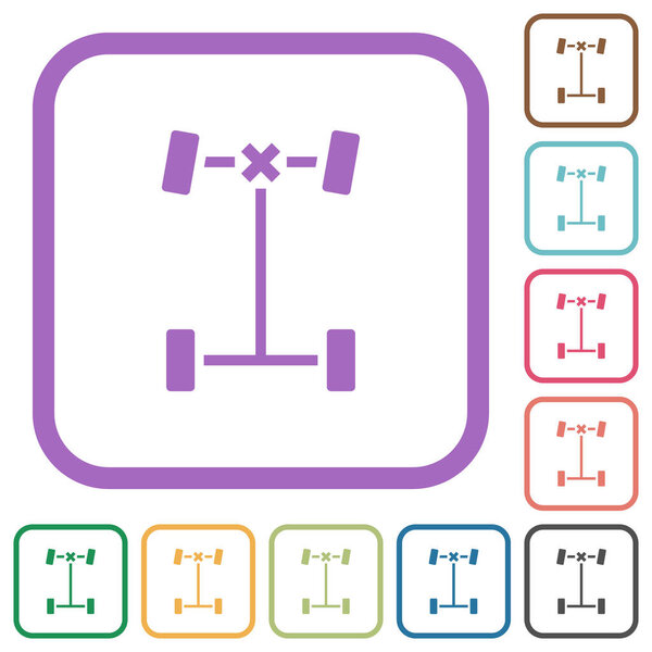 Front differential lock simple icons in color rounded square frames on white background