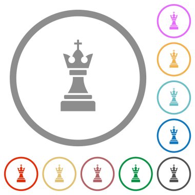 Siyah satranç kralı düz renk simgeleri beyaz arkaplanda yuvarlak ana hatlarda