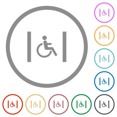 Özürlü park alanı düz renk simgeleri beyaz arkaplanda yuvarlak ana hatlar