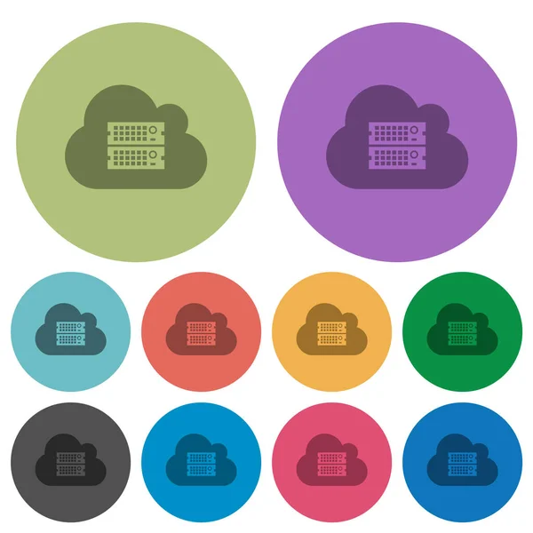 Server Cloud Icone Piatte Più Scure Sfondo Rotondo Colori — Vettoriale Stock