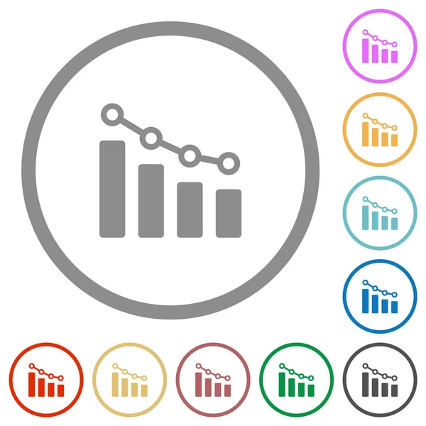 Gráfico Barras Com Círculos Linhas Ícones Cores Planas Contornos Redondos —  Vetores de Stock