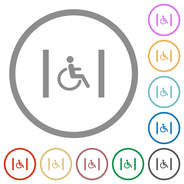 Discapacitados Estacionamiento Iconos Color Plano Contornos Redondos Sobre Fondo Blanco — Vector de stock