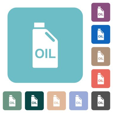 Renkli yuvarlak kare arkaplan üzerine beyaz yağ teneke kutu simgeleri