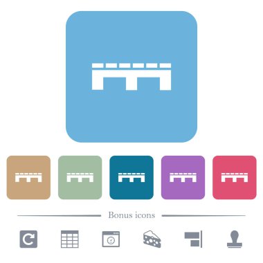 Renkli yuvarlak kare arkaplan üzerine tek palet beyaz düz simgeler. 6 bonus simgesi dahil