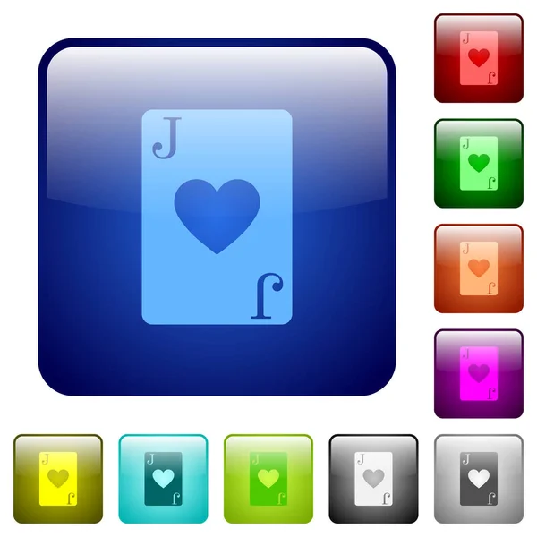 Jack Corazones Iconos Tarjeta Color Cuadrado Redondeado Brillante Conjunto Botones — Vector de stock